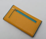 Slim Tri-fold wallet in yellow leather with cotton interior